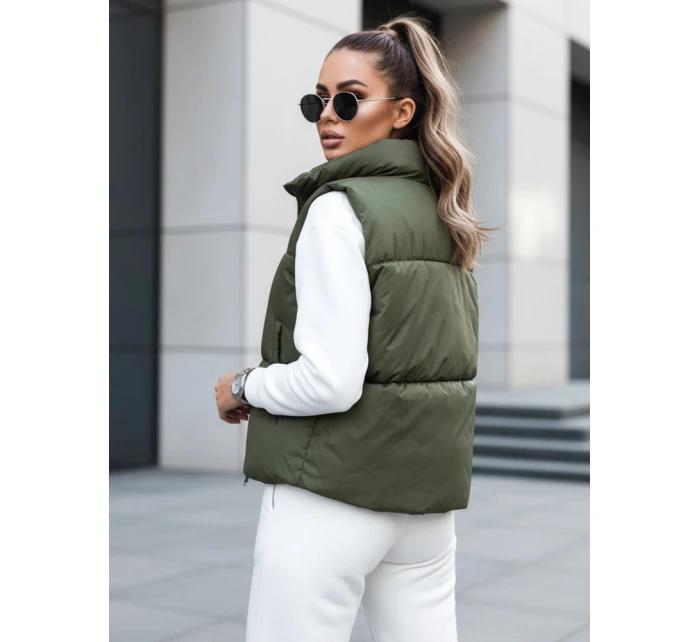 Dámská přechodná krátká prošívaná dvoucestná zelená vesta LEOVELLA FashionStreet TY5496