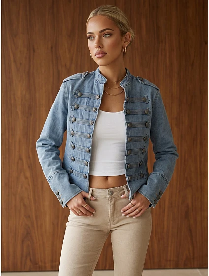 Kurtka damska jeansowa Napoleonka niebieska FashionStreet TY6045