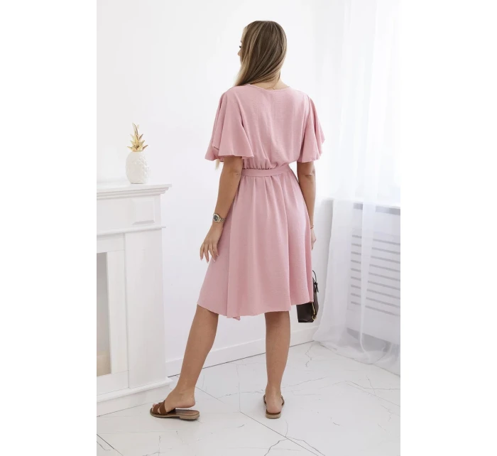 Šaty s vrstveným výstřihem tmavě pudrově růžová