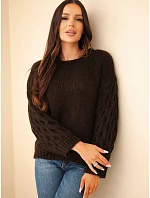 Dámský svetr s model 22540788 rukávy hnědá - K-Fashion Dámský svetr s model 22540788 rukávy hnědá - K-Fashion