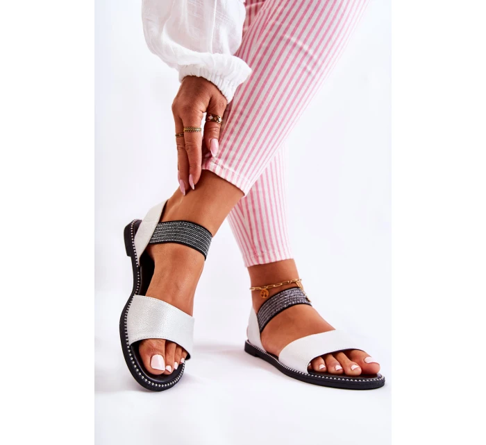 Klasický kožené sandály s cvočky Stříbrná model 21584432 - S.Barski Klasický kožené sandály s cvočky Stříbrná model 21584432 - S.Barski