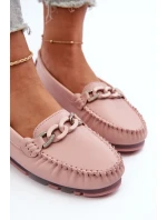 Dámské kožené mokasíny s ozdobou růžové S.Barski LR339