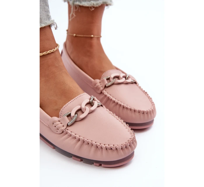 Dámské kožené mokasíny s ozdobou růžové S.Barski LR339