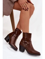 Zateplené dámské kotníkové boty na podpatku s ozdobným hnědé model 21758921 - Boto Zateplené dámské kotníkové boty na podpatku s ozdobným hnědé model 21758921 - Boto