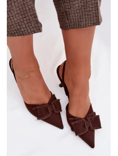 Dámské sandály na podpatku s mašlí Čokoládové Hestia