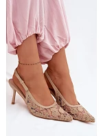Dámské sandály na podpatku s krajkou tmavě béžové Pelivelle Dámské sandály na podpatku s krajkou tmavě béžové Pelivelle