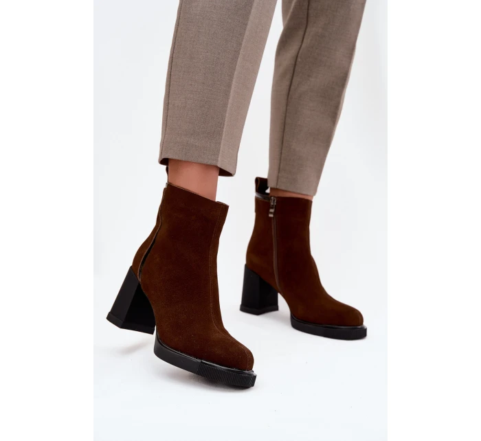 Dámské semišové botky Vinceza – na sloupkovém podpatku, hnědé Dámské semišové botky Vinceza – na sloupkovém podpatku, hnědé