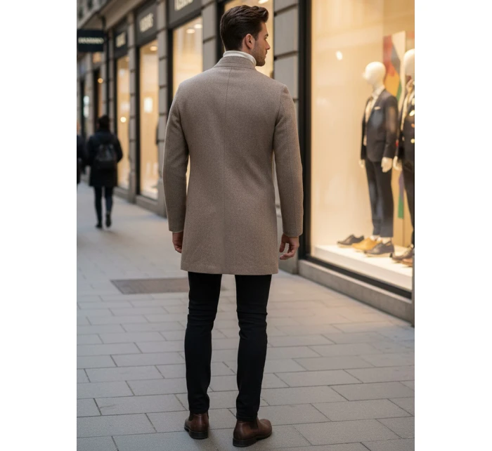 Pánský jednořadový kabát hnědý FashionStreet CX0442 Pánský jednořadový kabát hnědý FashionStreet CX0442