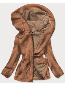 Hnědá kožešinová dámská bunda s kapucí (BR9596-12)