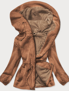 Hnědá kožešinová dámská bunda s kapucí (BR9596-12)