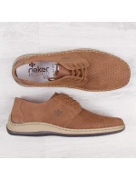 Kožené polobotky Rieker M RKR528 hnědé s ažurovým vzorem