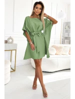 Dámské šaty se zavazováním v pase SOFIA 287-27 Olivová - Numoco