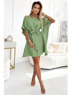 Dámské šaty se zavazováním v pase SOFIA 287-27 Olivová - Numoco