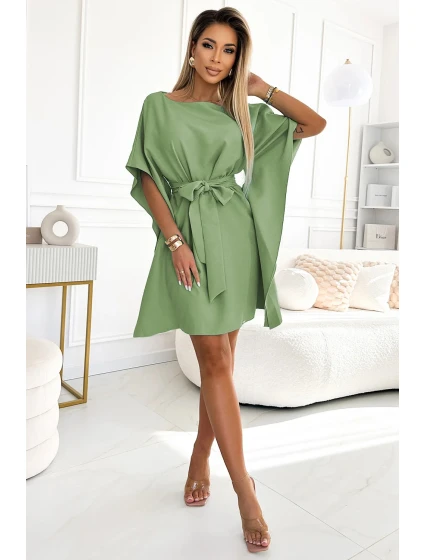 Dámské šaty se zavazováním v pase SOFIA 287-27 Olivová - Numoco