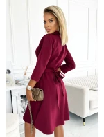 Rozšířené košilové dámské šaty ve vínové bordó barvě model 17672025 - numoco
