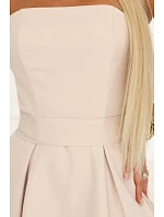 641-4 VIVIENNE korzetové rozšířené midi šaty s páskem - světle béžové
