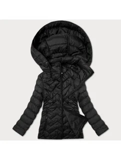 Černá dámská prošívaná plus size bunda s kapucí model 21023036 - J.STYLE