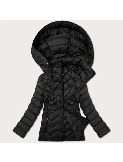 Černá dámská prošívaná plus size bunda s kapucí model 21023036 - J.STYLE