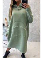 Zateplené šaty s kapucí tmavě mátové