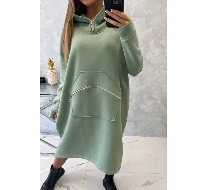 Zateplené šaty s kapucí tmavě mátové