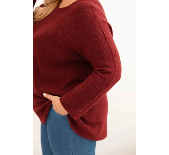 Svetr dámský plus size s lodičkovým výstřihem bordový Svetr dámský plus size s lodičkovým výstřihem bordový
