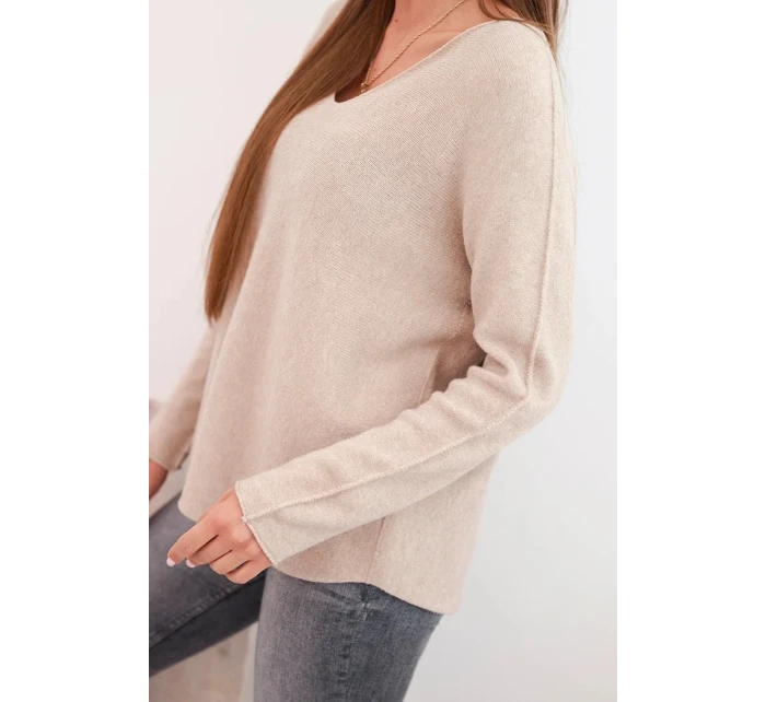 Dámský svetr s viskózou a výstřihem do V tmavě béžový Dámský svetr s viskózou a výstřihem do V tmavě béžový