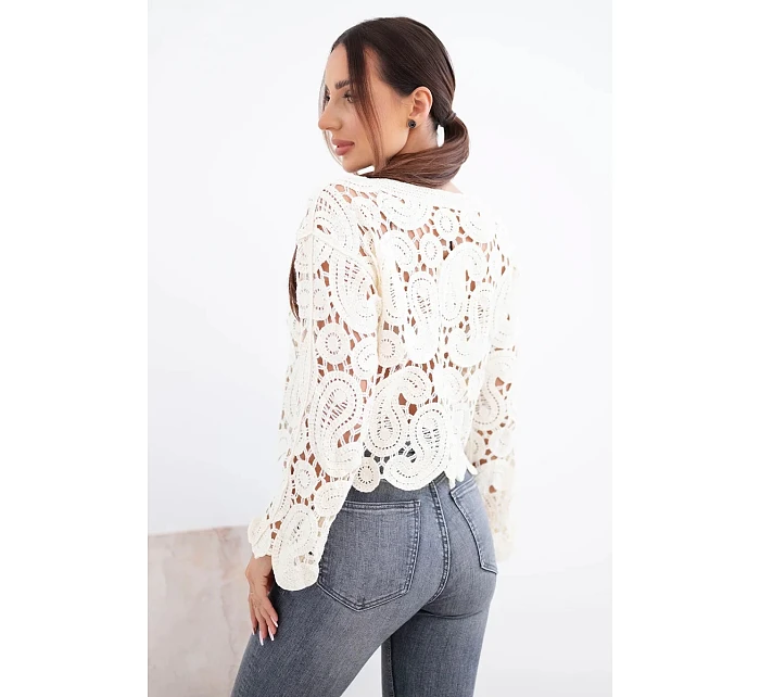 Dámský letní krajkový svetr s knoflíky a dlouhým rukávem černý