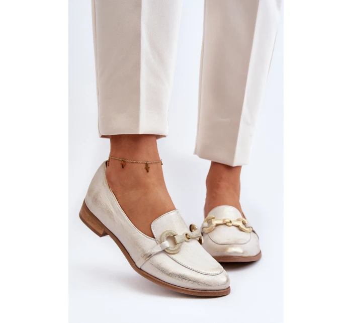 Dámské kožené mokasíny s ozdobou Zazoo 2880 Zlaté