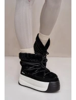 Kožené Dámské Sněhule Na Silné Podešvi S Kožešinou Big Star Černé Kožené Dámské Sněhule Na Silné Podešvi S Kožešinou Big Star Černé