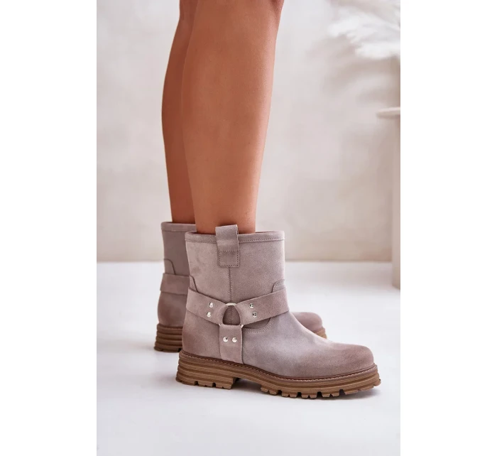 Semišové Dámské Kotníkové Boty Na Plochém Podpatku Lewski Cappuccino