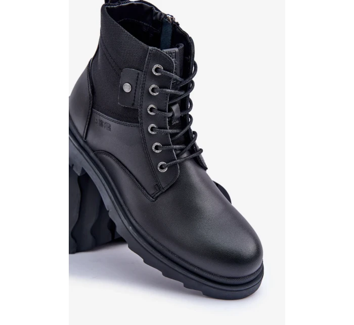 Kožené Zateplené Kotníkové Boty Pánské Big Star OO174166 Černé