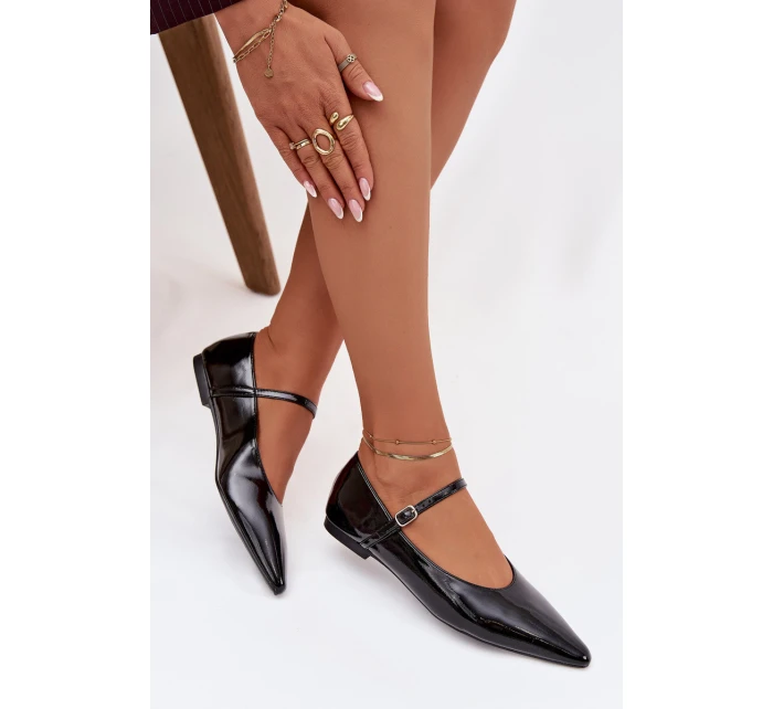 Dámské lakované baleríny s páskem Jarelle – černé Dámské lakované baleríny s páskem Jarelle – černé