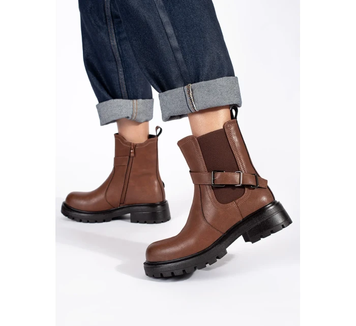 Komfortní hnědé kotníčkové boty dámské platforma Komfortní hnědé kotníčkové boty dámské platforma