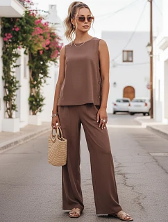 Dámská plátěná souprava s kalhotami Polský výrobek taupe FashionStreet AY1176