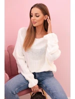 Svetr dámský z mohéru s nařasenými rukávy a výřezem na zádech ecru