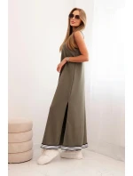 Dámský komplet s viskózou s rozepínací mikinou a dlouhou sukní khaki Dámský komplet s viskózou s rozepínací mikinou a dlouhou sukní khaki