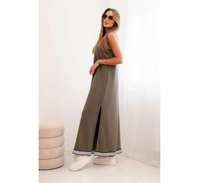 Dámský komplet s viskózou s rozepínací mikinou a dlouhou sukní khaki Dámský komplet s viskózou s rozepínací mikinou a dlouhou sukní khaki