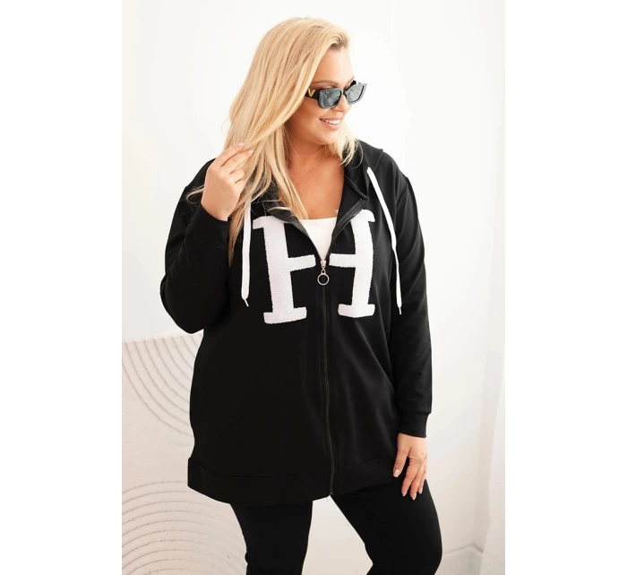 Dámská mikina Plus Size bavlněná s kapucí a velkým model 21399802 H černá - K-Fashion