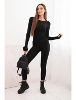Komplet dámský z pruhované viskózy s dlouhým rukávem a legínami černý