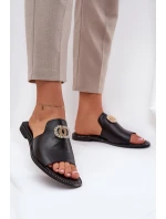 Elegantní Dámské Kožené Pantofle S Dekorací Zazoo 3008 Černé