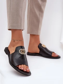 Elegantní Dámské Kožené Pantofle S Dekorací model 21686268 Černé - Zazoo