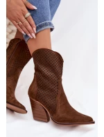 Dámské otevřené kotníkové boty na podpatku hnědé model 21956059 - Boto