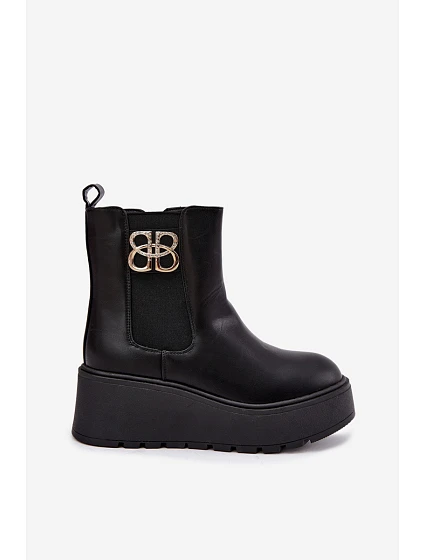 Zateplené Chelsea Boty Na Platformě S Ozdobným Detalem Černé model 22386787 - Boto Zateplené Chelsea Boty Na Platformě S Ozdobným Detalem Černé model 22386787 - Boto