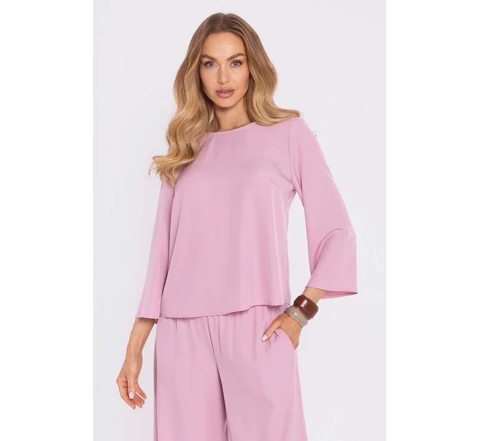 Elegantní halenka s rukávy pudrová model 22040541 - Moe Elegantní halenka s rukávy pudrová model 22040541 - Moe