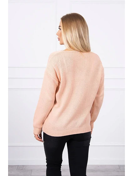 Svetr s výstřihem do model 18745742 pudrově růžový - K-Fashion