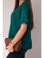 Dámská svetr s krátkým rukávem a výstřihem do V tmavě zelená Dámská svetr s krátkým rukávem a výstřihem do V tmavě zelená