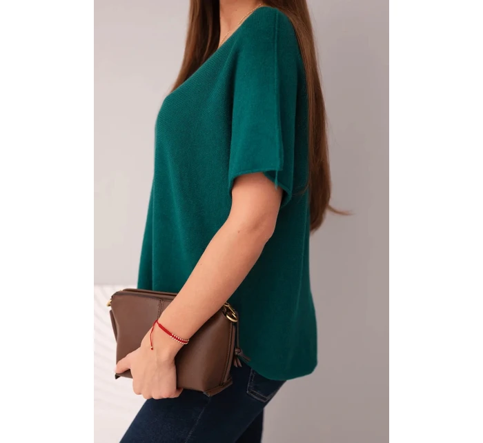Dámská svetr s krátkým rukávem a výstřihem do V tmavě zelená Dámská svetr s krátkým rukávem a výstřihem do V tmavě zelená