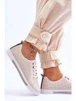 Dámské kožené ažurové tenisky béžové model 21615830 - S.Barski Dámské kožené ažurové tenisky béžové model 21615830 - S.Barski