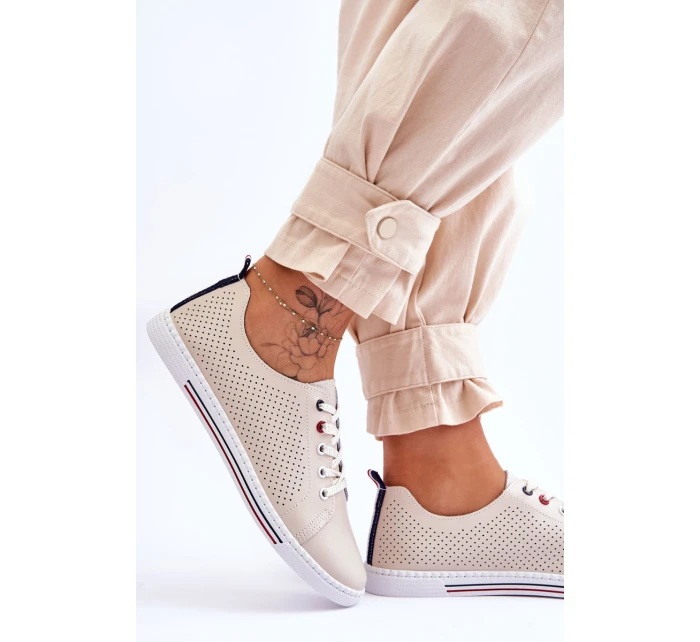 Dámské kožené ažurové tenisky béžové model 21615830 - S.Barski Dámské kožené ažurové tenisky béžové model 21615830 - S.Barski