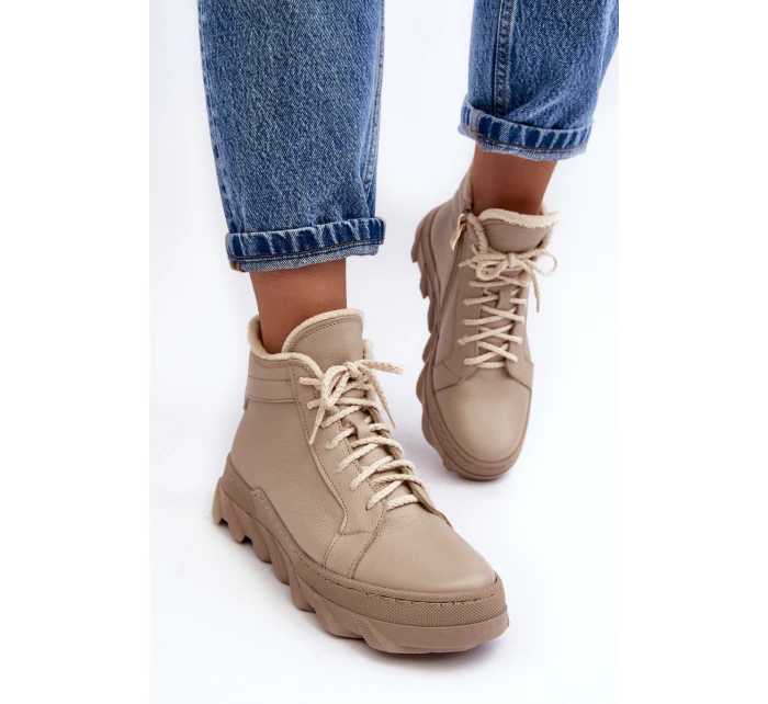 Kožené Boty Dámské Na Platformě Bežové Lemar model 21638483 - Boto